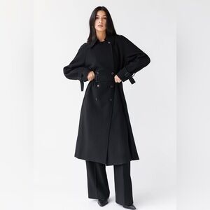 Oak + Fort Oversized Trench Coat (Black, Size Medium)